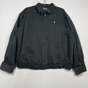 Vintage Polo Ralph Lauren Bomber Jacket Men L Black Blackwatch Plaid Distressed